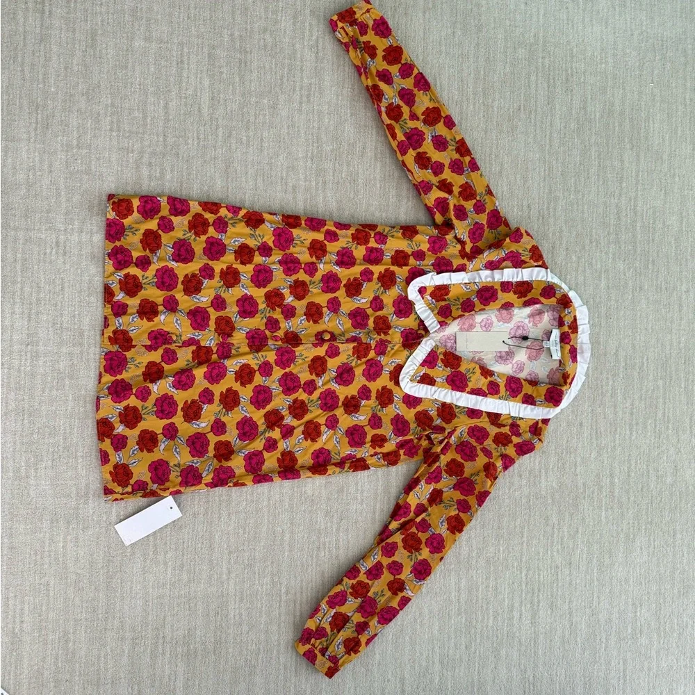 Never Fully Dressed Yellow and Pink Floral Mini Dress with Large Collar - Picture 2 of 4